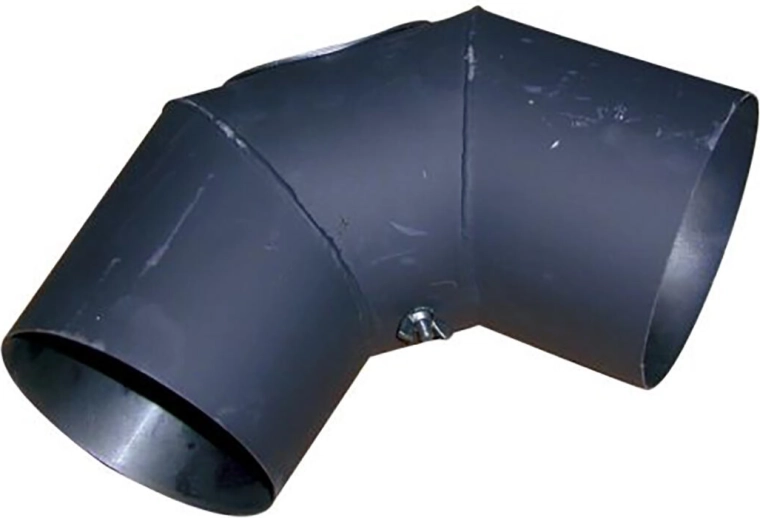 Cot de fum cu orificiu de curățare 125 mm, 90°, oțel 1,5 mm, negru