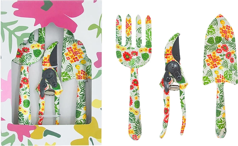 Set de unelte de grădinărit, 3 piese, cu decor floral