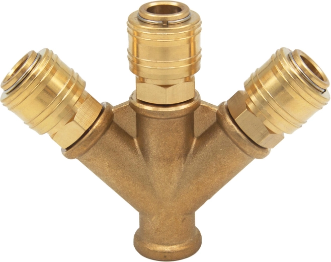 Piesă de tip T din alamă cu filet interior 3/8" și trei cuple rapide