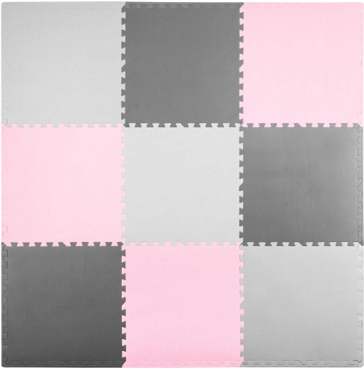 Salteluță puzzle din spumă Ricokids 180 × 180 cm gri-roz (9 piese)