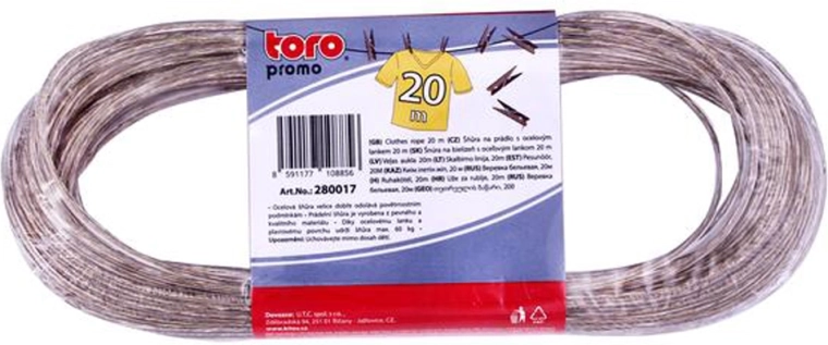 Sfoară de rufe Toro cu cablu de oțel 20 m
