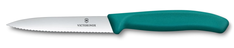 Cuțit de bucătărie pentru fructe și legume VICTORINOX Swiss Classic, 10 cm, zimțat, ascuțit, verde