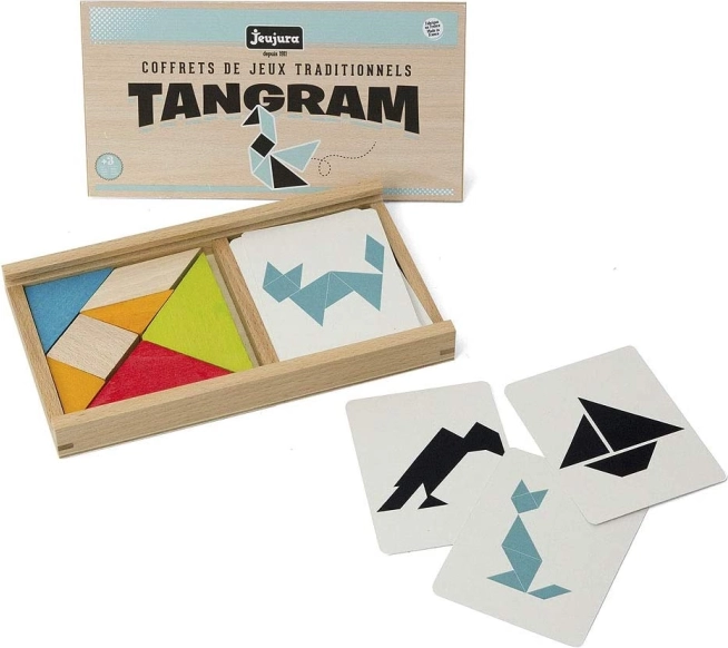 Jeujura tangram cu modele în cutie din lemn