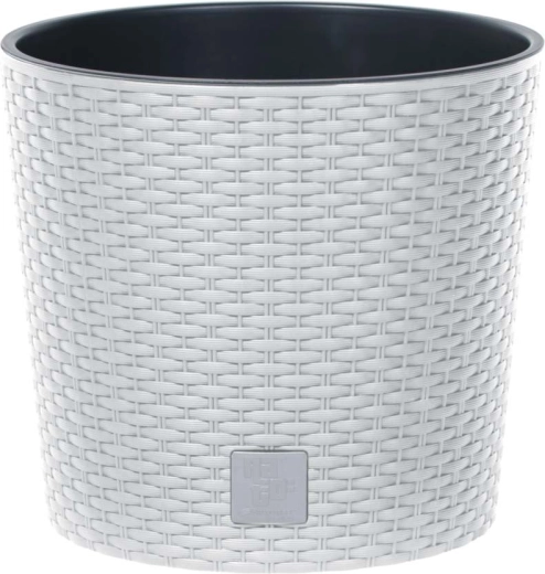 Ghiveci cu aspect de ratan cu insert 20 cm – alb