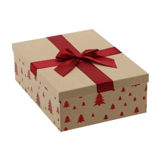 Cutie cadou festivă maro cu fundă bordo 30,5 × 22 × 10 cm - 1 bucată