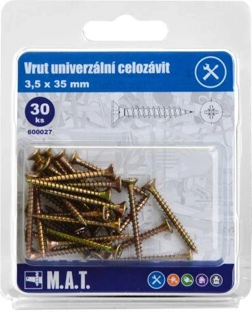Șurub universal cu filet complet 3,5 × 35 mm, zincat, 30 buc.