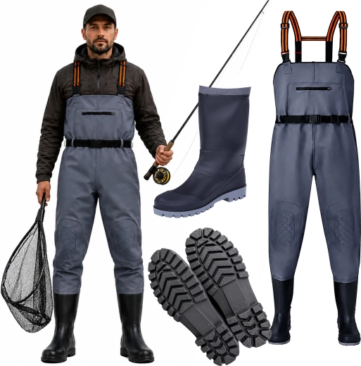 Pantaloni tip waders pentru pescuit cu cizme integrate, mărimea 44