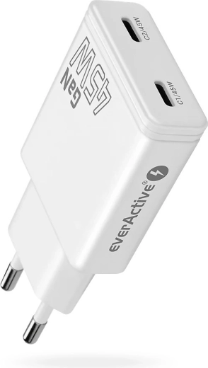 Încărcător de rețea EverActive super slim GaN 45 W cu 2× USB-C (SC-465Q)