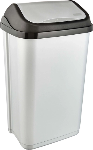Coș de gunoi din plastic Keeeper 50 l cu capac batant, gri deschis