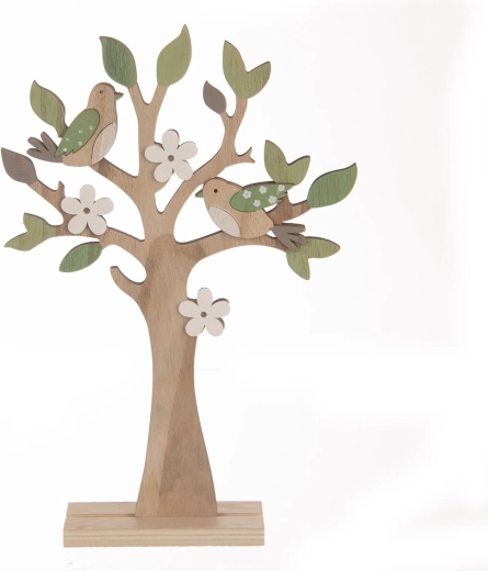 Decorațiune copac cu păsări maro-verde 31 cm