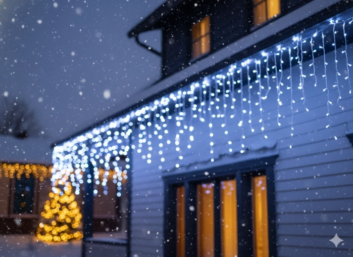 Perdea luminoasă LED tip țurțuri 300 LED alb rece 12 m - 1 bucată
