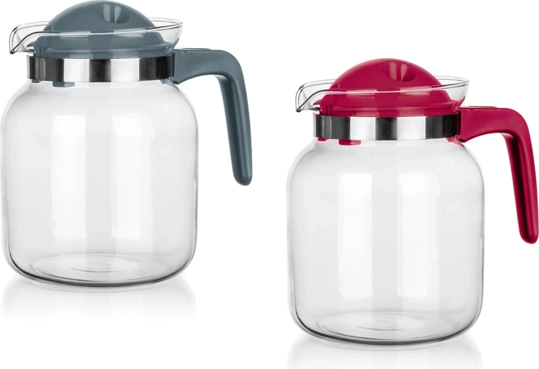 Cană din sticlă Nessi 1,45 l cu capac și mâner din plastic