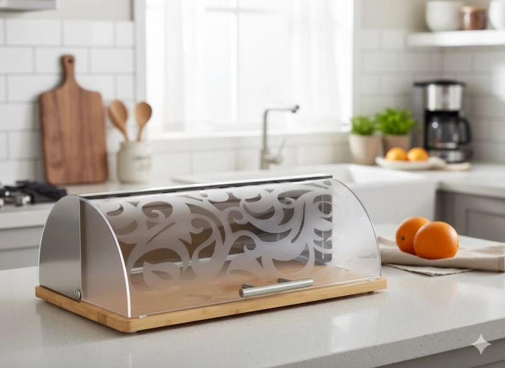 Cutie de pâine din bambus cu capac acrilic Canella 39 × 28,5 × 15 cm