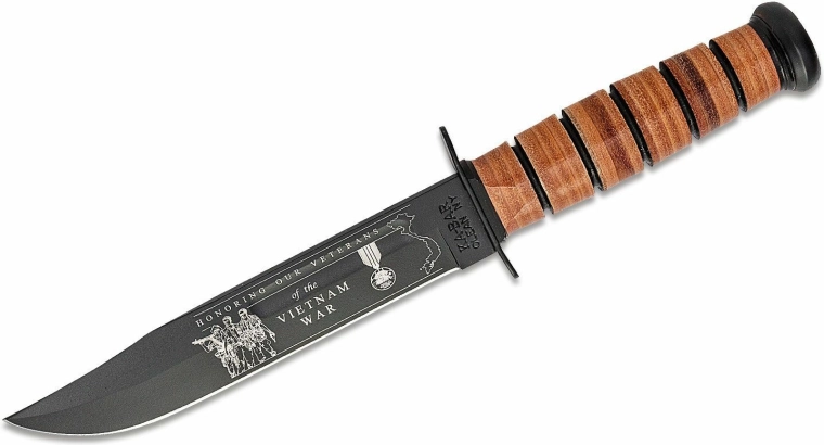Ka-Bar U.S. Army Vietnam cuțit de luptă comemorativ 17,8 cm, negru, mâner din piele, teacă din piele
