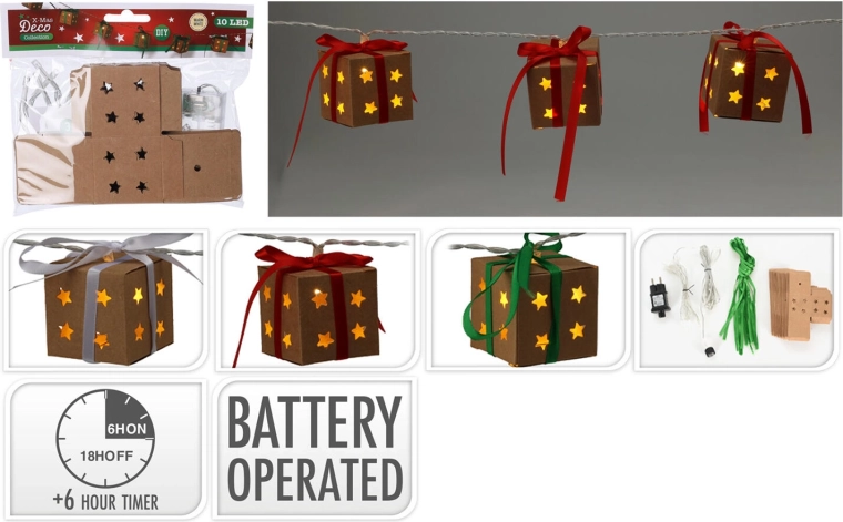 Iluminat LED de Crăciun cutiuțe cadou 1,2 m cu temporizator, alb cald