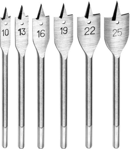 Set de burghie plate pentru lemn DREL 10–25 mm, 6 piese