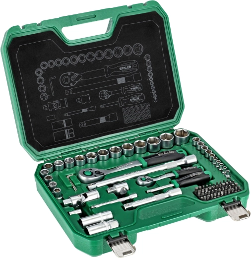 Set de scule Stalco 1/2" + 1/4" (84 piese) în cutie