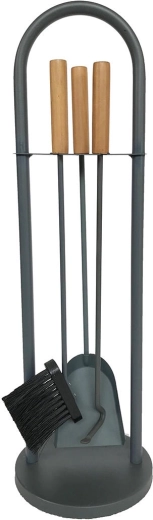 Set unelte pentru șemineu cu stativ gri 68,6 cm – oțel și lemn, set 3 piese