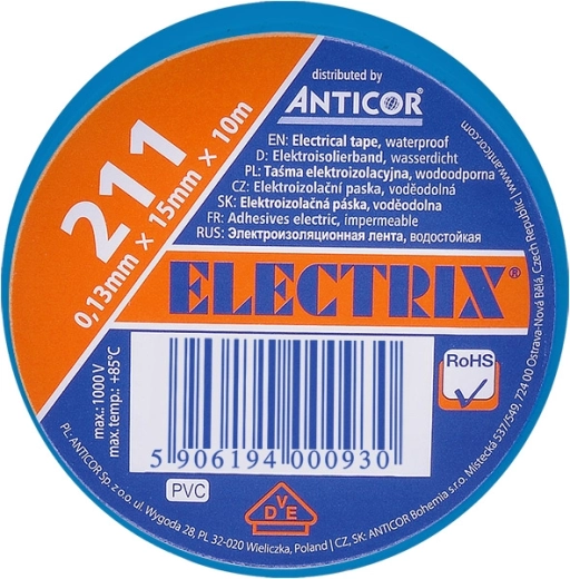 Bandă izolatoare Solight 15 mm x 0,13 mm x 10 m, albastră