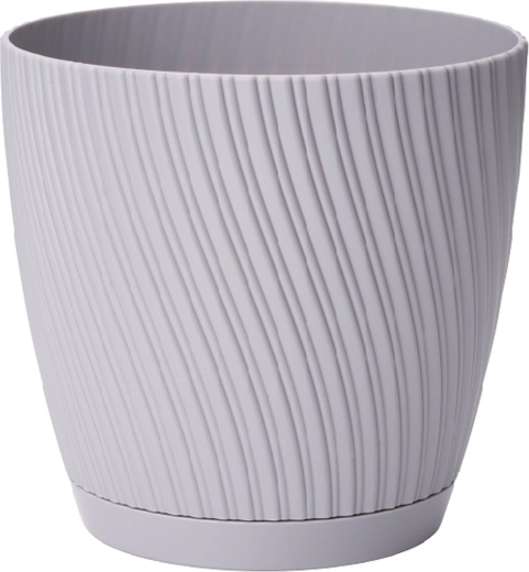 Ghiveci Mika Eco Recycled cu farfurioară, diametru 19 cm, platină