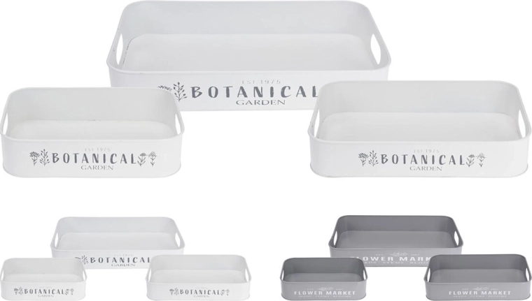 Tavițe metalice dreptunghiulare cu motiv de grădină, set 3 buc.