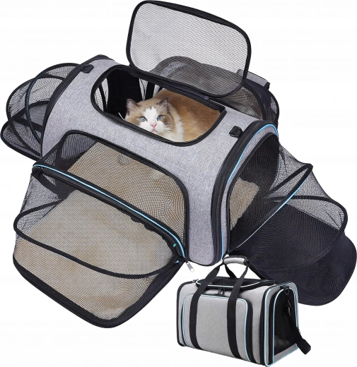 Geantă de transport pliabilă pentru pisică și câine până la 8 kg, cu ventilație