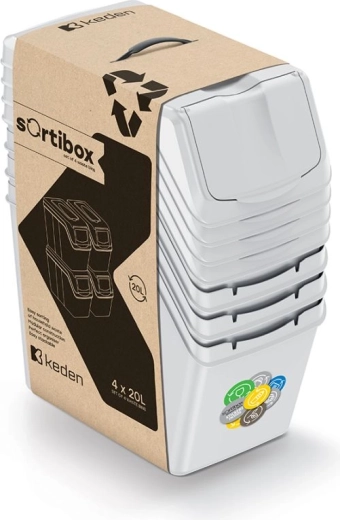 Set de coșuri pentru colectare selectivă Sortibox, 4×20 l, gri cenușiu