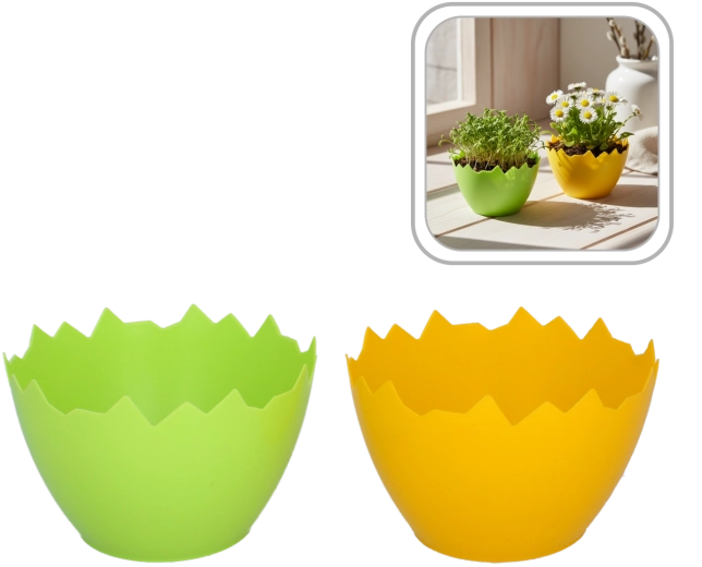 Ghiveci decorativ din plastic pentru flori în formă de coajă crăpată, 15 cm