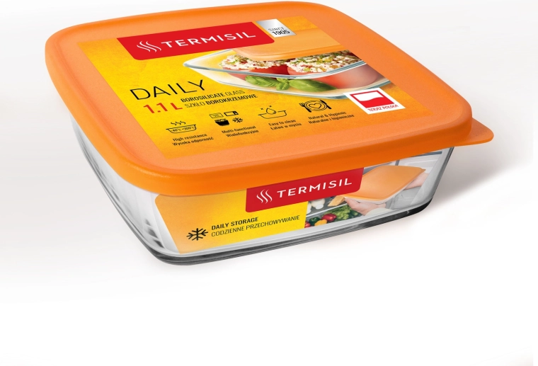 Cutie din plastic pentru alimente 1,1 l cu capac portocaliu