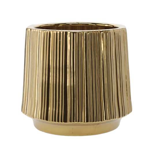 Ghiveci decorativ ceramic 44 × 44 × 40 cm, auriu, cu dungi