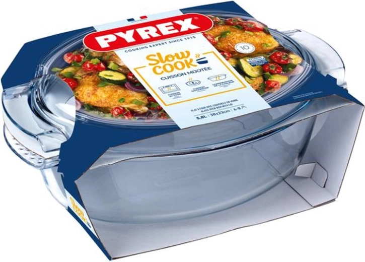 Tavă ovală cu capac PYREX 5,8 l – din sticlă
