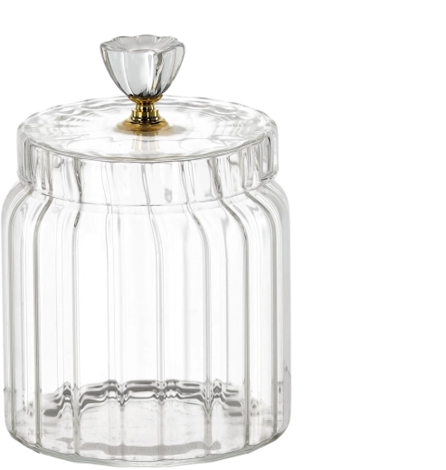 Borcan decorativ din sticlă cu striații 800 ml