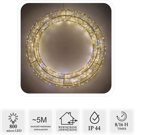 Coroniță LED de Crăciun 50 cm, 800 micro LED alb cald + flash rece - 1 bucată