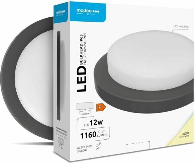 Corp de iluminat LED rotund de perete/tavan 12 W, 4000 K, 1160 lm, negru – MODEE LED Bulkhead Round