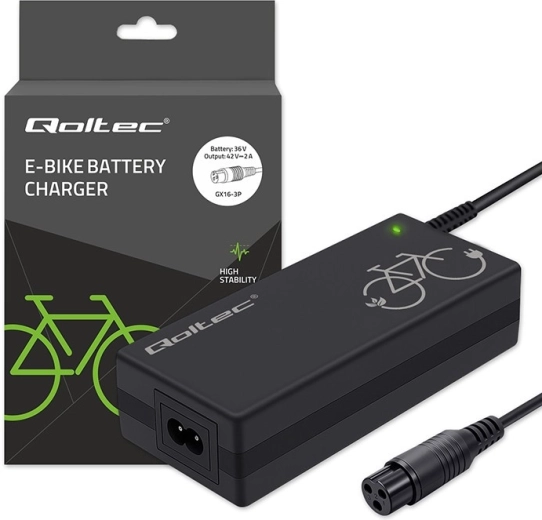 Încărcător pentru bicicletă electrică 36 V (42 V, 2 A) cu conector 3P‑GX16 + cablu de alimentare