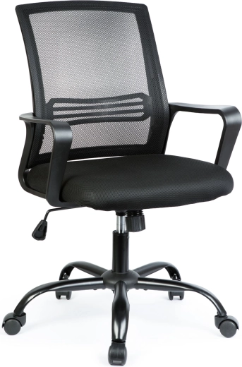 Scaun de birou pivotant cu cotiere fixe, negru