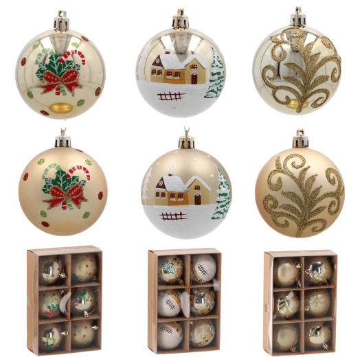 Set de globuri aurii de Crăciun 7 cm – ornamente nedistructibile pentru brad (6 buc)