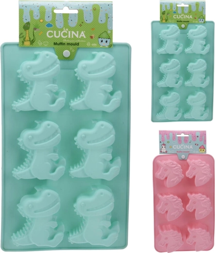 Formă de copt din silicon pentru 6 bucăți – unicorn sau dinozaur, 27,5 cm