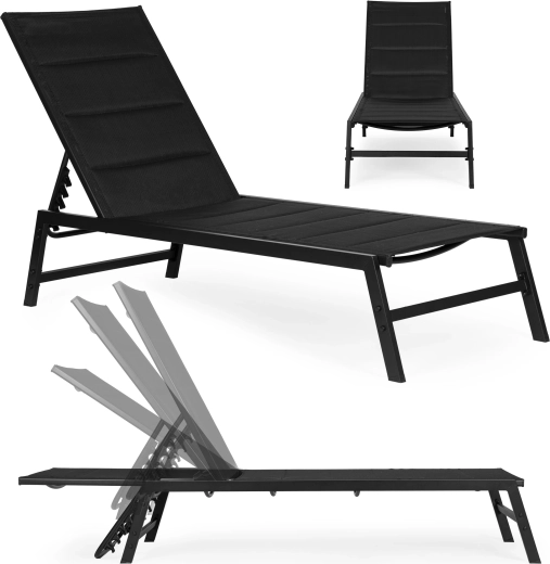 Șezlong de grădină cu spătar reglabil din oțel, negru, MultiGarden