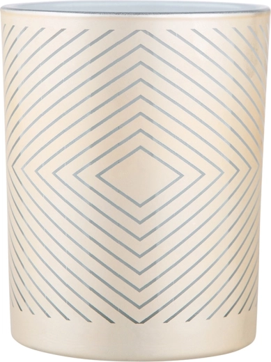 Suport de lumânare din sticlă bej-alb cu decor geometric 10 × 12,5 cm