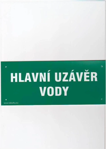 Plăcuță principală de închidere a apei, plastic 210 × 87 mm