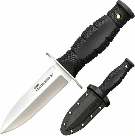 Cold Steel Mini Leatherneck Double Edge – cuțit mic de gât 9 cm, negru, Kraton, teacă Secure-Ex