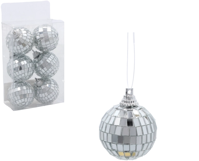 Set de globuri de Crăciun tip discoball 4 cm, 6 buc