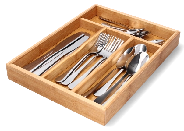 Organizator din bambus pentru tacâmuri, 4 compartimente 34 × 25 × 4,5 cm