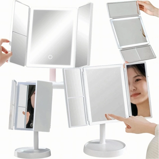 Oglindă cosmetică pliabilă cu iluminare LED 3×
