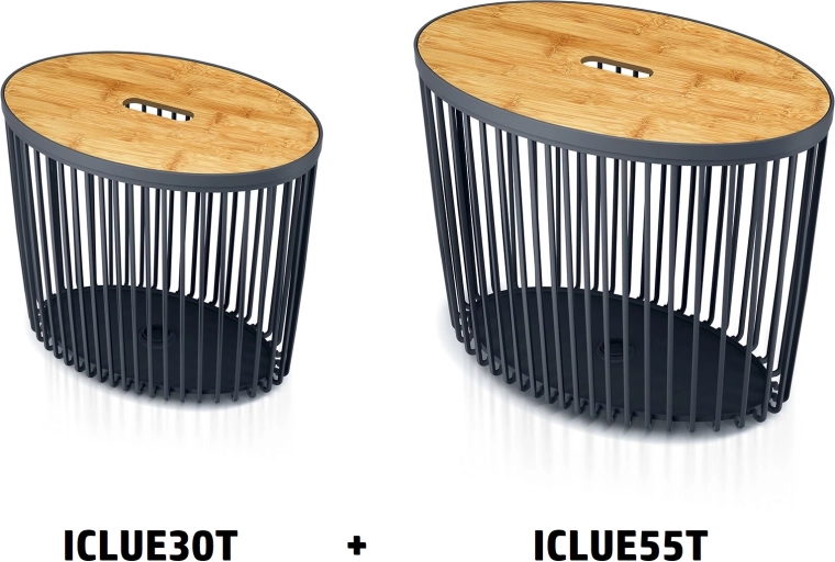 Set de 2 coșuri universale ovale cu capace din bambus CLUBO 30 și 55 l – antracit