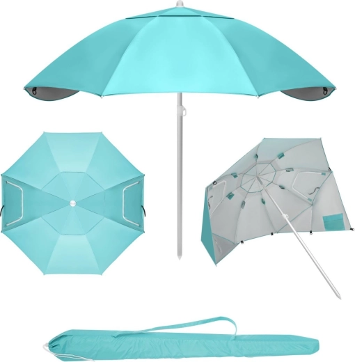 Umbrelă de plajă pliabilă 2în1 (paravan / cort de plajă) în husă - 1 bucată