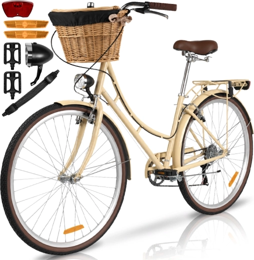 Bicicletă de oraș pentru femei Avilo creamy cu coș