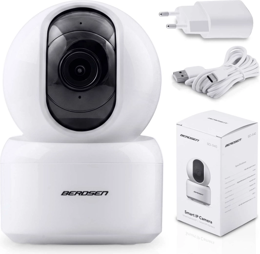Cameră IP Wi‑Fi rotativă Berdsen 3 Mpx pentru monitorizare acasă și baby monitor