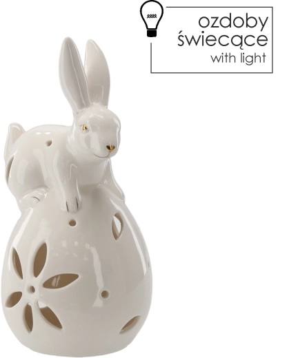 Iepuraș ceramic de Paște pe ou cu LED
